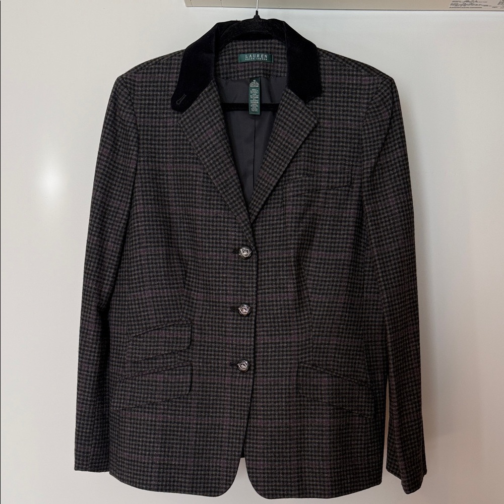Lauren Ralph Lauren Black and Gray Houndstooth Blazer